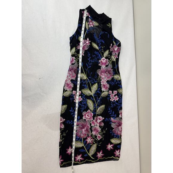 Whimsigoth Cottagecore Nicole Miller New York Embroidered Floral Dress Black 2 - Picture 9 of 16